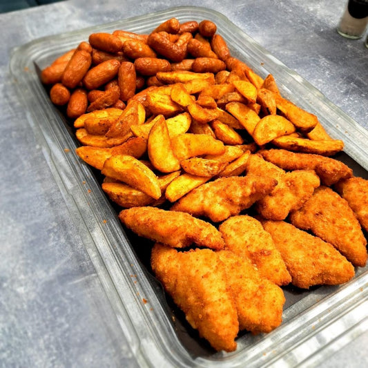 Mixed Platter A- cocktail sausages, wedges, goujons